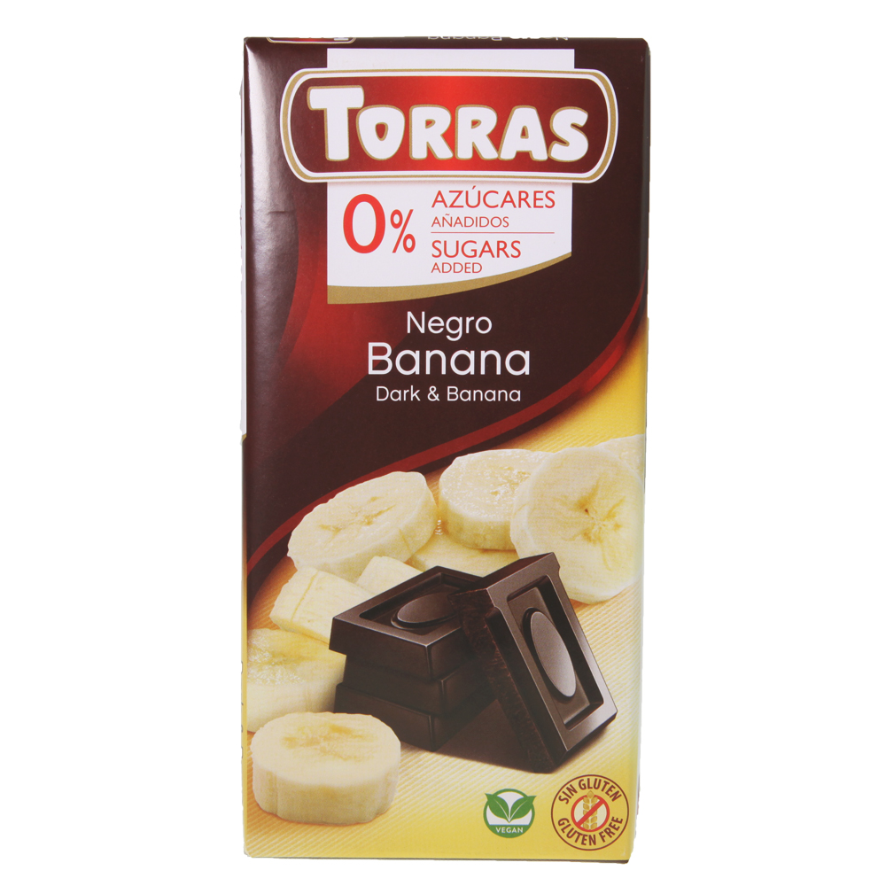 Vähäsokerinen tumma banaanisuklaa 52% Torras - (10 x 75 g)