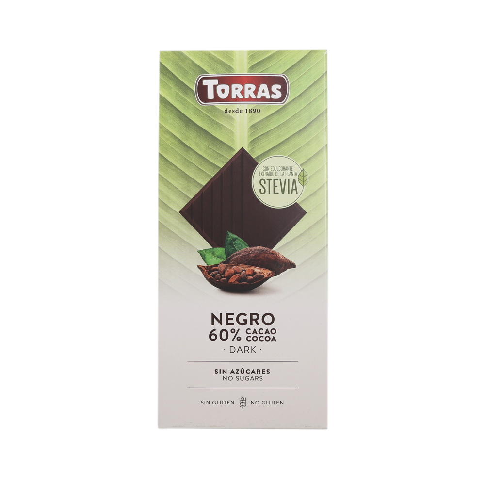 Sokeriton tumma steviasuklaa 60% Torras - (12 x 100 g)