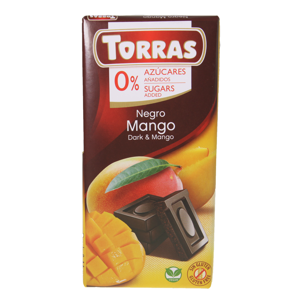 Vähäsokerinen tumma mangosuklaa 52% Torras - (10 x 75 g)